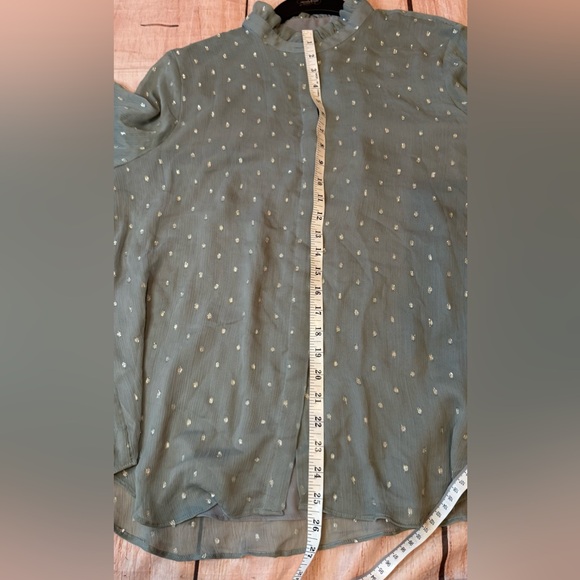 Ann Taylor Clip Dot Sheer Grey Metallic Silver Blouse Size Xl Long Sleeves - Picture 7 of 8